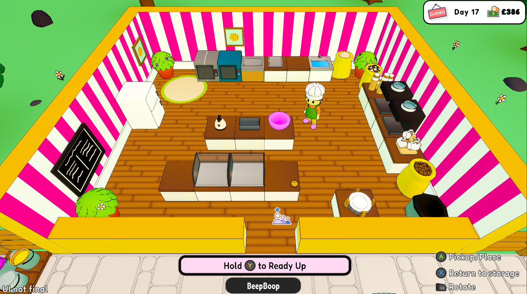 Four-player bakery ready-up screen